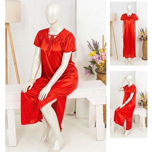 Silk Satin Bow Tie Maxi Night Dress for Women