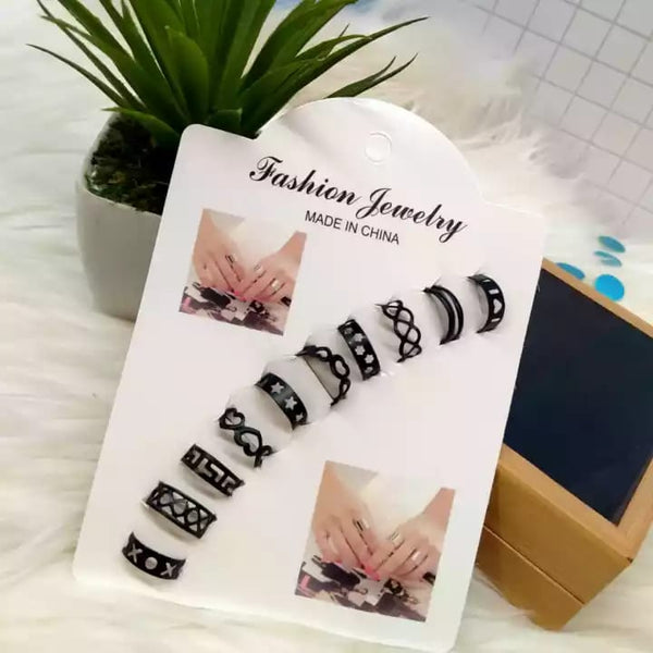 10 Pcs Adjustable Alloy Rings Set for Women & Girls